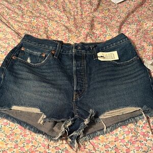 Levi's Blue Distressed Jean Shorts